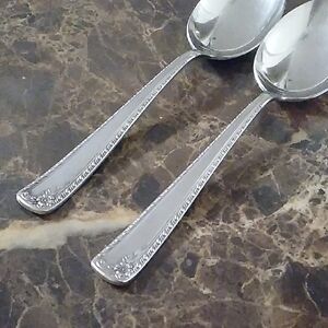 Lauffer Rose Gadroon 2 Soup Spoons Floral Pattern Glossy Stainless Vintage